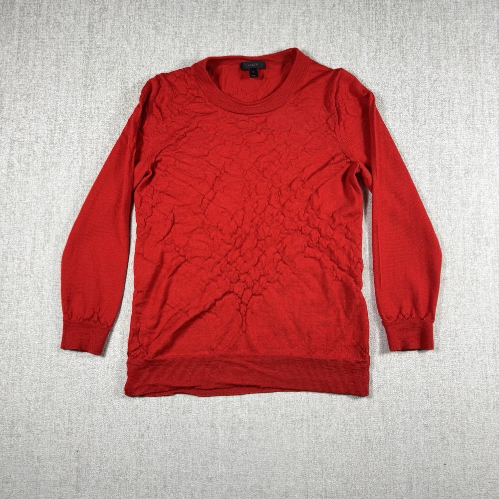 J.Crew Women's Size M Red 100% Merino Wool Crewneck Pullover Sweater